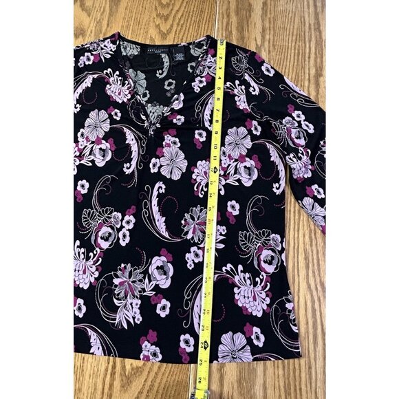 Apostrophe Women’s Size 16-18W Floral Blouse Black Pink Liquid Knit B44 - Picture 7 of 8